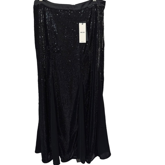 ✌️sold✌️Nwt ME+EM Sequin + Georgette Godet Maxi Skirt Sequinned Satin Black 10 - Picture 3 of 16